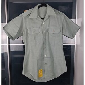 US Military Durable Press Shirt Men 15 Mint Green Short Sleeve AG-415 Vtg‎ 80s